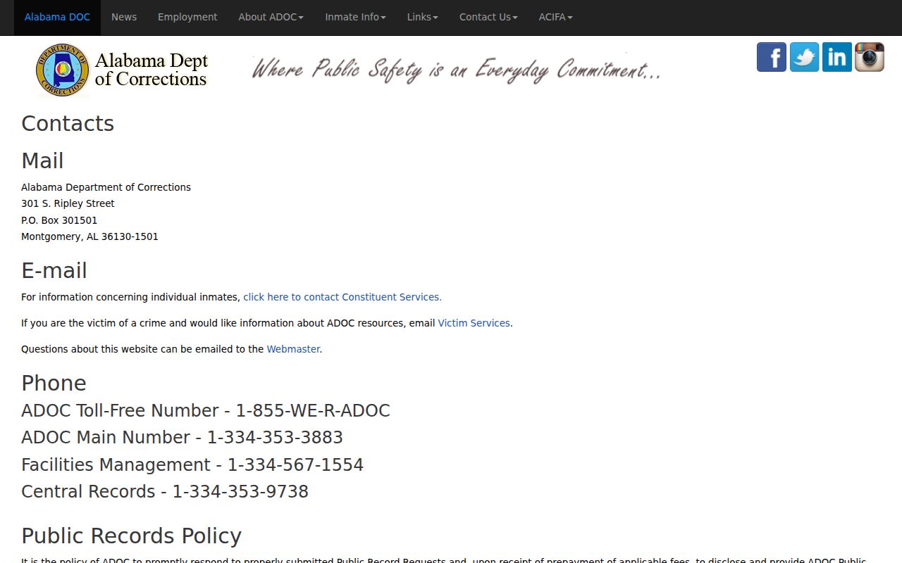 Lowndes County charge records ADOC public records contact