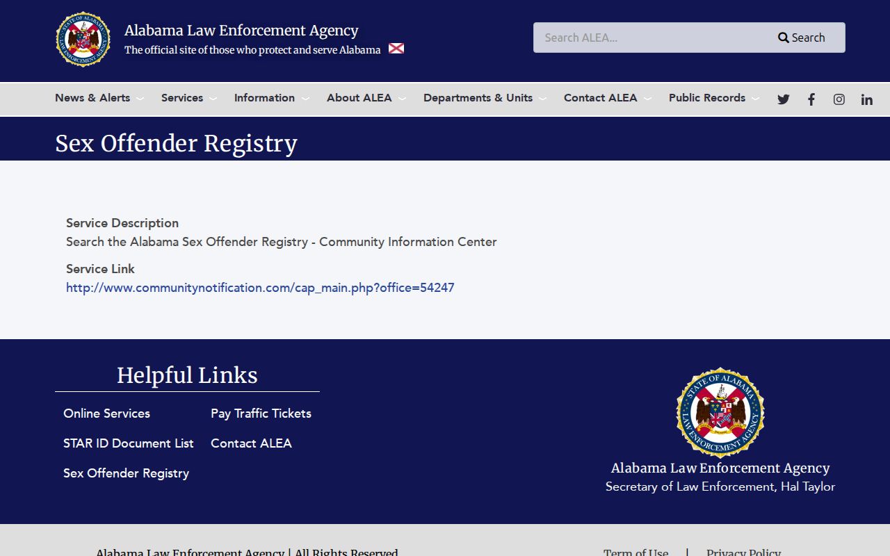 Lowndes County inmate search ALEA sex offender service
